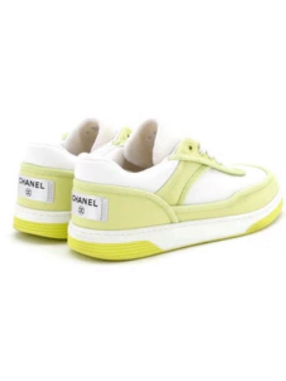 Chanel Fabric Womens Logo Sneakers 37.5 Yellow White